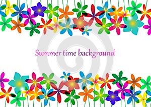 Spring, summer background. Rainbow floral border for design.