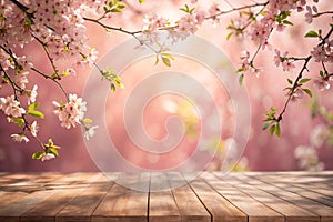 Spring summer blurred light pink background with shadow of tree leaves and flowers on a wall photo