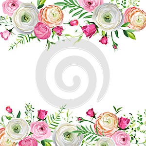 Spring and Summer Floral Frame for Holidays Decoration. Wedding Invitation, Greeting Card Template with Blooming Flowers