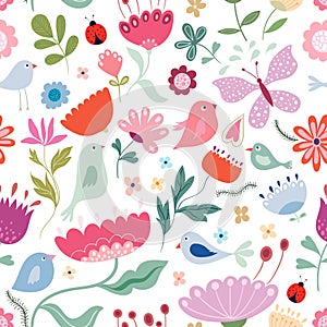 Spring and summer floral seamless pattern, wallpaper, background with seasonal design