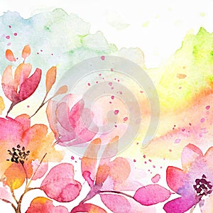 Spring or summer floral watercolor abstract art background of nature