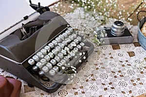 Spring or summer freelance and writing concept. Retro typewriter