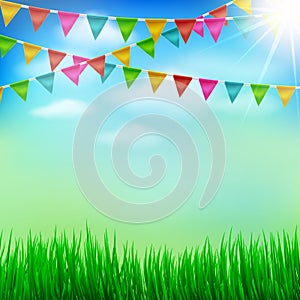 Spring and Summer garden party background with Bunting Triangle