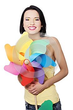 Spring/summer girl with color windmill toy