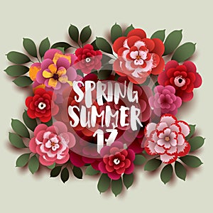 SPRING- SUMMER. Illustration with flowers and leaves.