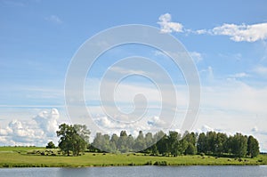 Spring summer landscape blue sky clouds