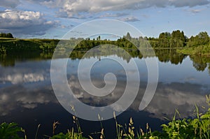 Spring summer landscape blue sky clouds