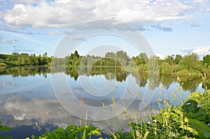 Spring summer landscape blue sky clouds