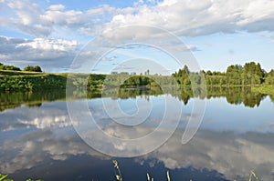 Spring summer landscape blue sky clouds