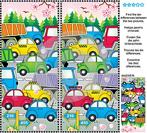 Spring or summer traffic jam find the differences picture puzzle