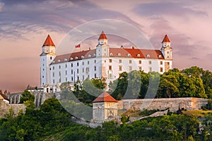 Spring sunrise impression of Bratislava castle (Slovakia)