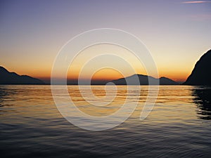 Spring sunset over the lake of Iseo ,italy