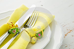 Spring table setting with easter decorations