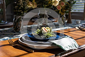 Spring table setting with fresh flowers