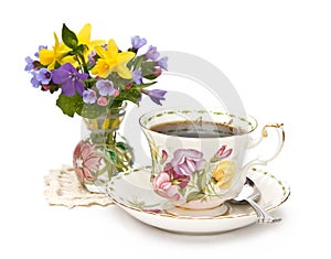 Spring teacup and flowers