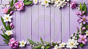 spring themed border frame on rustic pastel purp ai generated