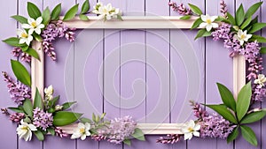 spring themed border frame on rustic pastel purp ai generated