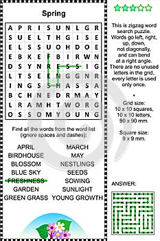 Spring themed wordsearch puzzle