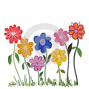 Spring time abstract colorful doodle flowers background