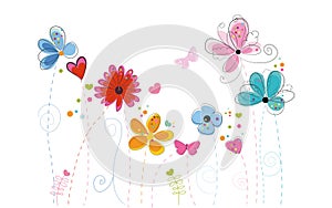 Spring time colorful abstract doodle flowers vector background photo