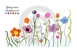 Spring time colorful doodle flowers illustration floral design background