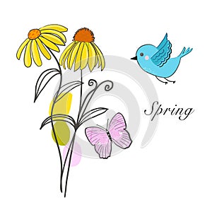 Spring time decorative yellow flower illustration