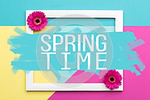 Spring time floral flat lay minimalism greeting card.