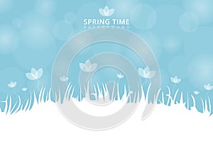 Spring time and flower with bokeh on blue background with place