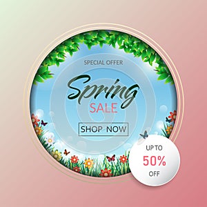 Spring time flowers sale banner and background.