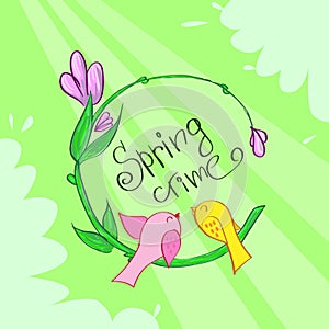 Spring Time Green Flower Banner Birds