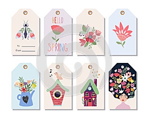 Spring time hang tags, labels collection with seasonal elements