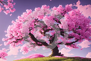 Spring time in nature with blooming tree. Blossoming cherry sakura tree, generative ai