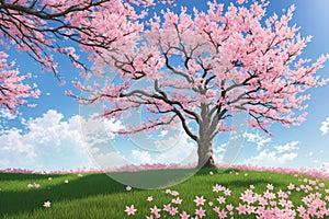 Spring time in nature with blooming tree. Blossoming cherry sakura tree, generative ai