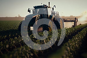 In the spring,The tractor in farmland farming