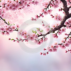 Spring tree blooming pink sakura flowers background, eco