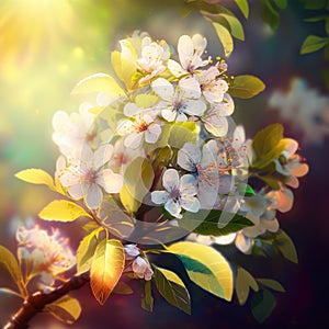 Spring Tree Flowers, Cherry Blossom, Blooming Sakura Drawing Imitation, Abstract Generative AI Illustration