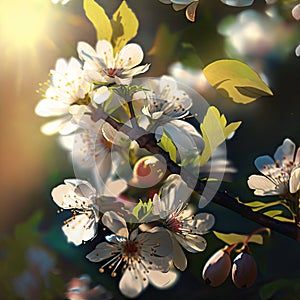 Spring Tree Flowers, Cherry Blossom, Blooming Sakura Drawing Imitation, Abstract Generative AI Illustration