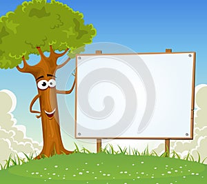 Spring Tree Holding Blank Billboard