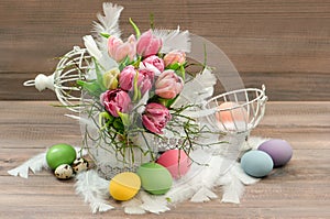 Spring tulip flowers Easter eggs vintage decoration