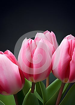 Spring tulip flowers, isolated on dark background