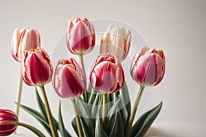 Spring tulip flowers in a row