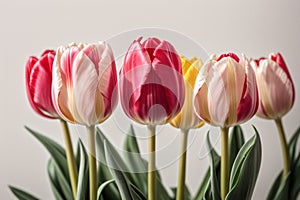 Spring tulip flowers in a row