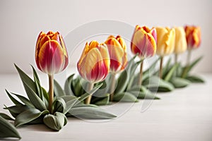 Spring tulip flowers in a row