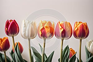 Spring tulip flowers in a row