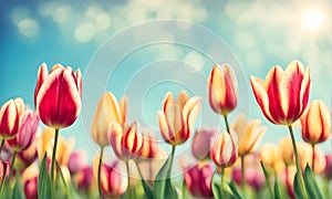 Spring tulips adorn a serene landscape