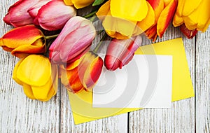 Spring tulips flowers and card