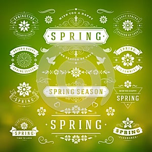 Spring Typographic Design Set. Retro and Vintage Style Templates.