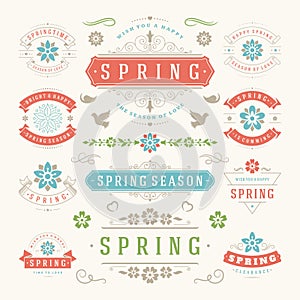 Spring Typographic Design Set. Retro and Vintage Style Templates.