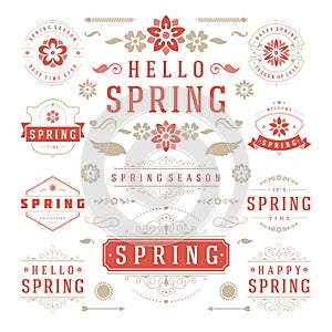 Spring Typographic Design Set. Retro and Vintage Style Templates.