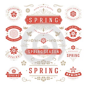 Spring Typographic Design Set. Retro and Vintage Style Templates.